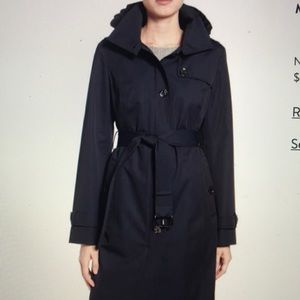 MICHAEL KORS hooded trench coat. Navy, Medium